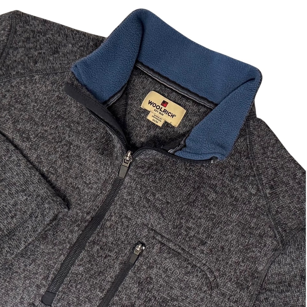 Woolrich Mens Size‎ MEDIUM Gray Heathered Fleece Pullover Quarter Zip Pocket